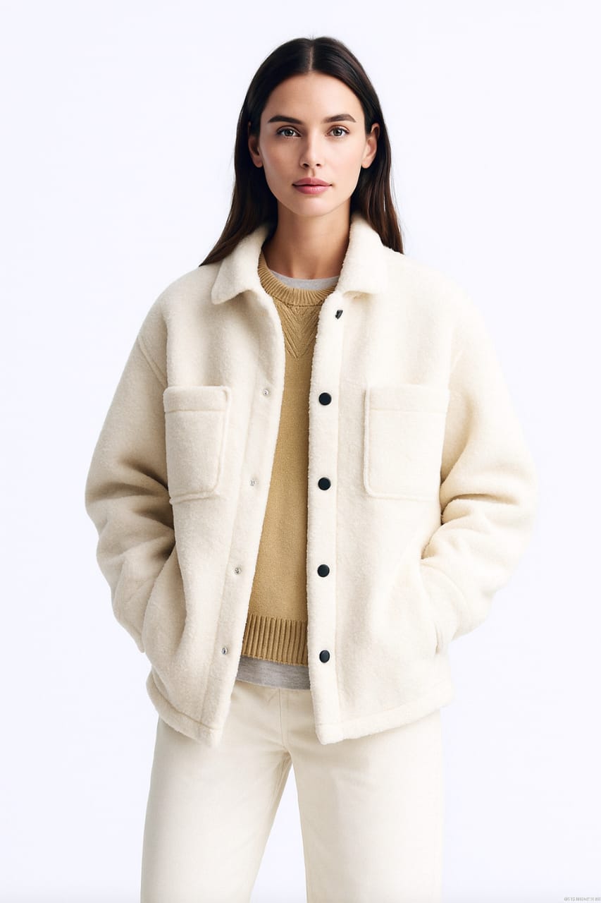Sherpa Jacket for women- White Double Patch pocket
