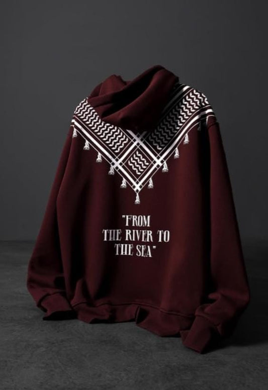 Shawl pattern oversized hooded sweatshirt (Maroon)