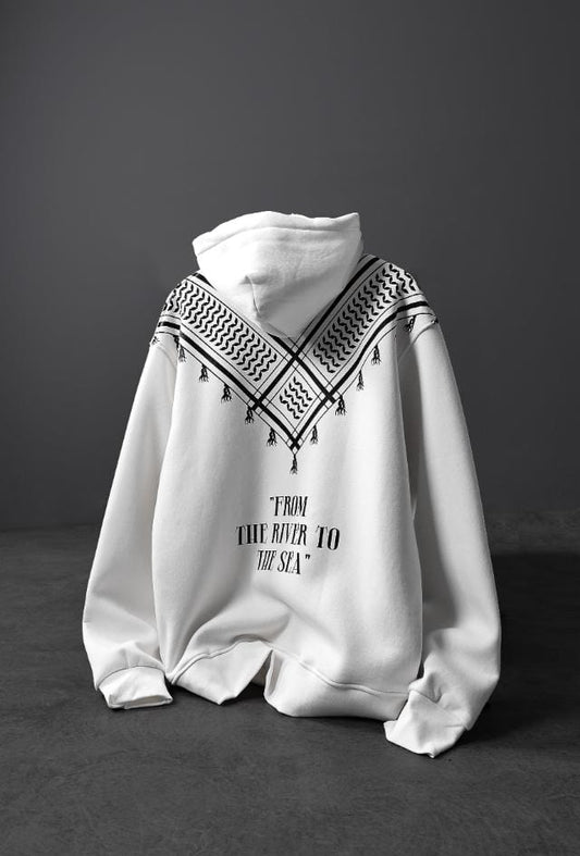 Shawl pattern oversized hooded sweatshirt (White)