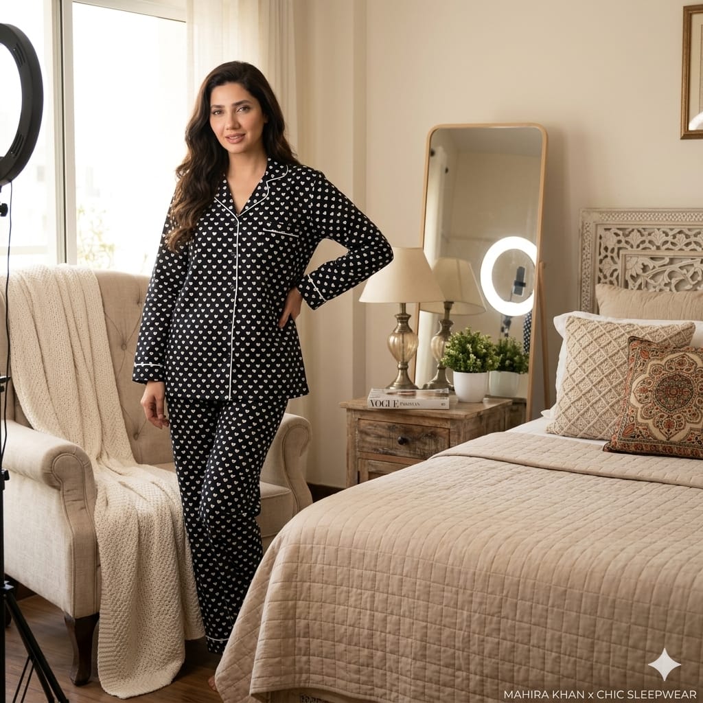 Polka heart pajama set (Black)