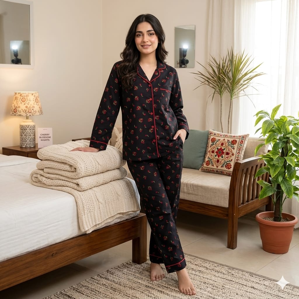 Elite Lounge Pajama Set Full Sleeves (Black)