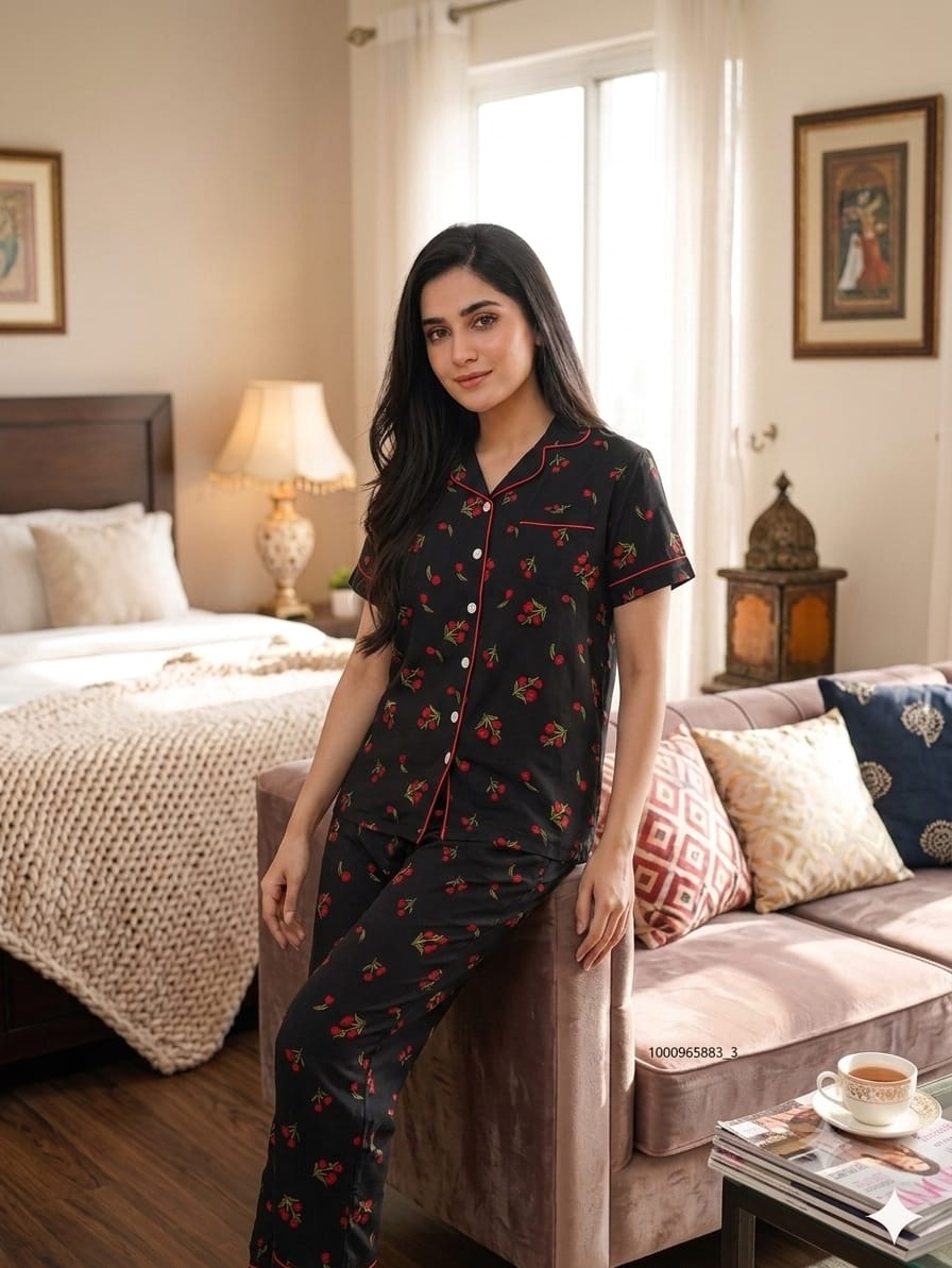 Elite Lounge Pajama Set (Black) Half Sleeves