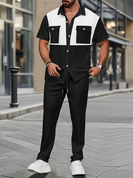 Waffle fabric tracksuit (Black)