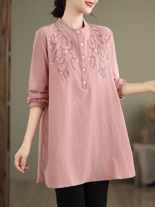 Elegant embroidered ling shirt (Pink)