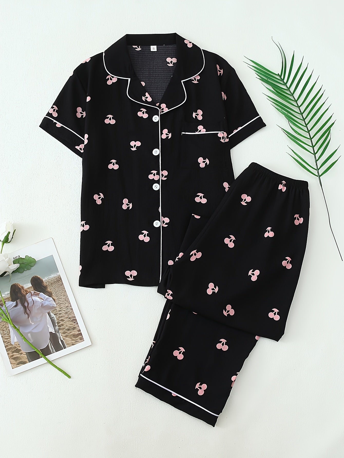 Blush Cherry Pajama Set Half Sleeve