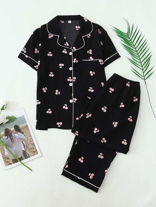 Blush Cherry Pajama Set Half Sleeve
