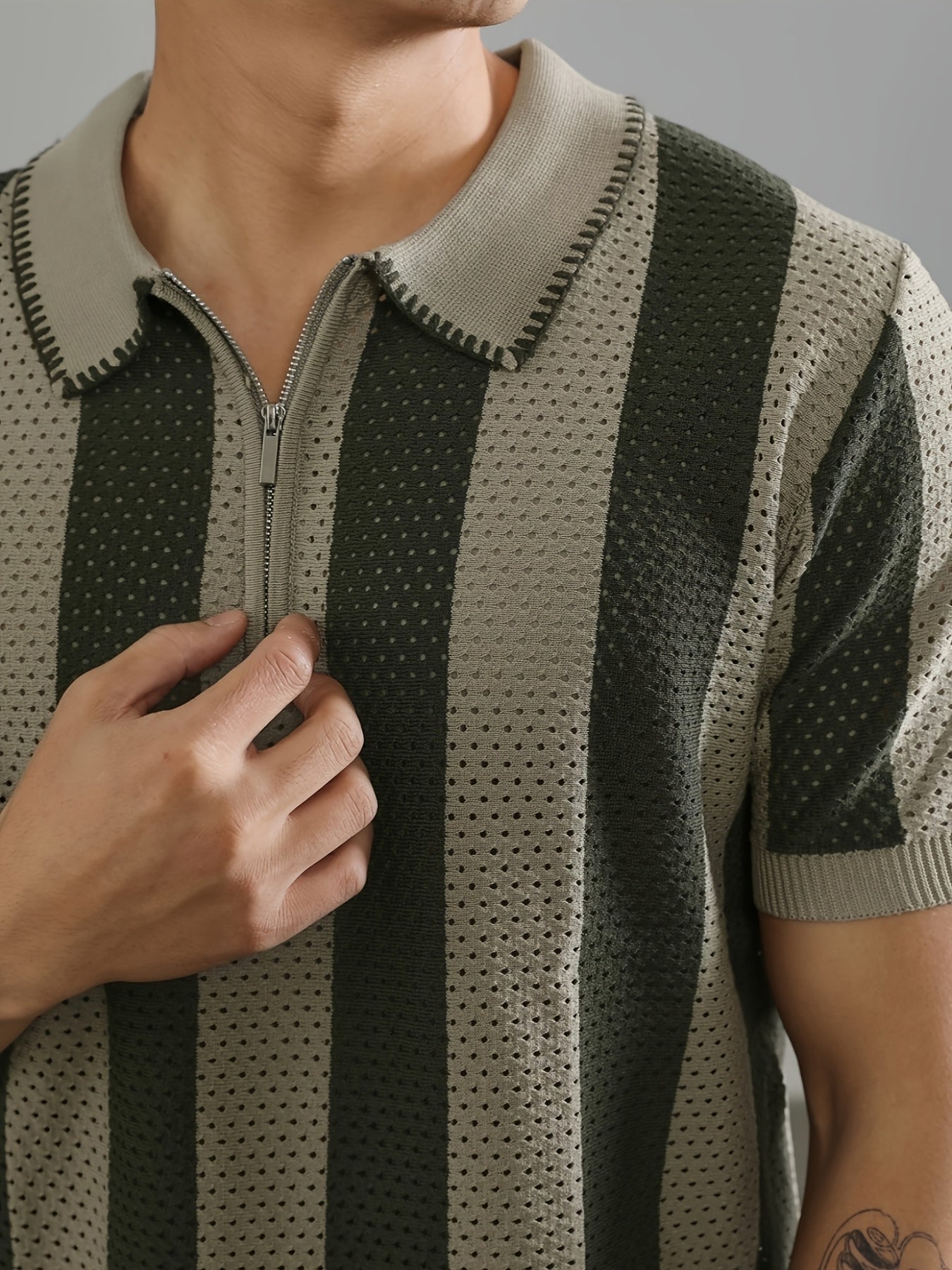 Italian knitted polo (Grey-Green)