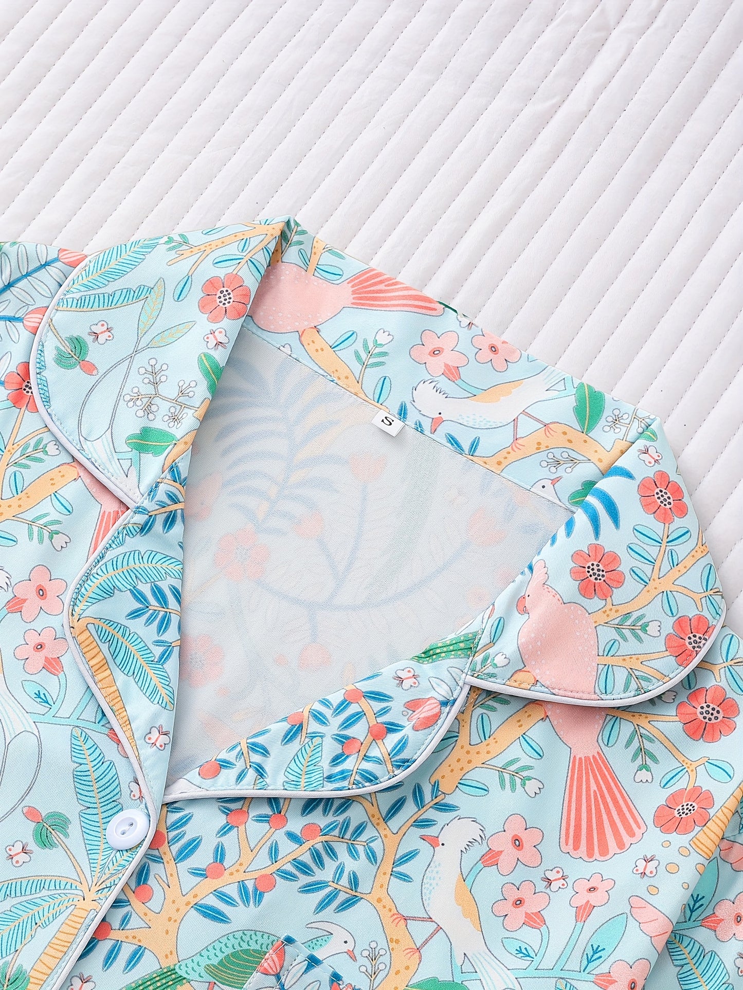 Flowers Charm Pajama set full sleeves (sky blue)