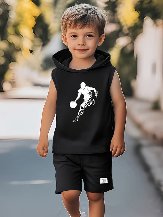Basketball tank top and short set for kids and boys (black)