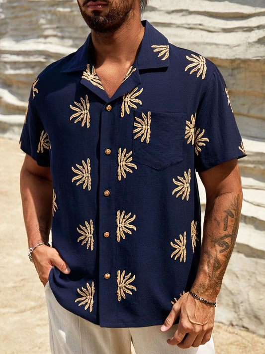 Floral embroidered shirt for men's (Blue)