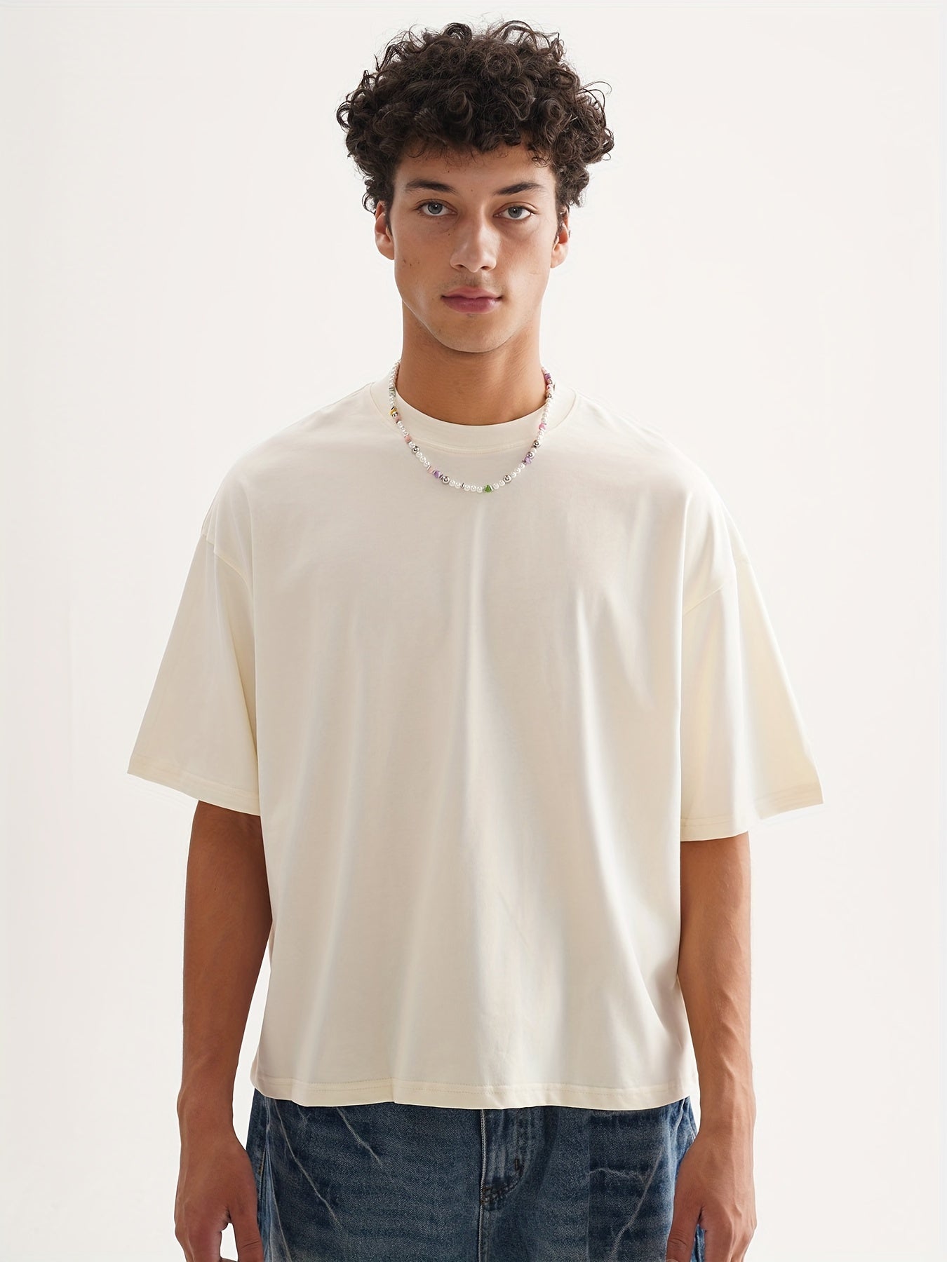 Down shoulder plain t-shirt (Apricot)