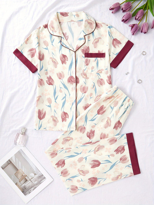 Patchwork Short Sleeve pajama set