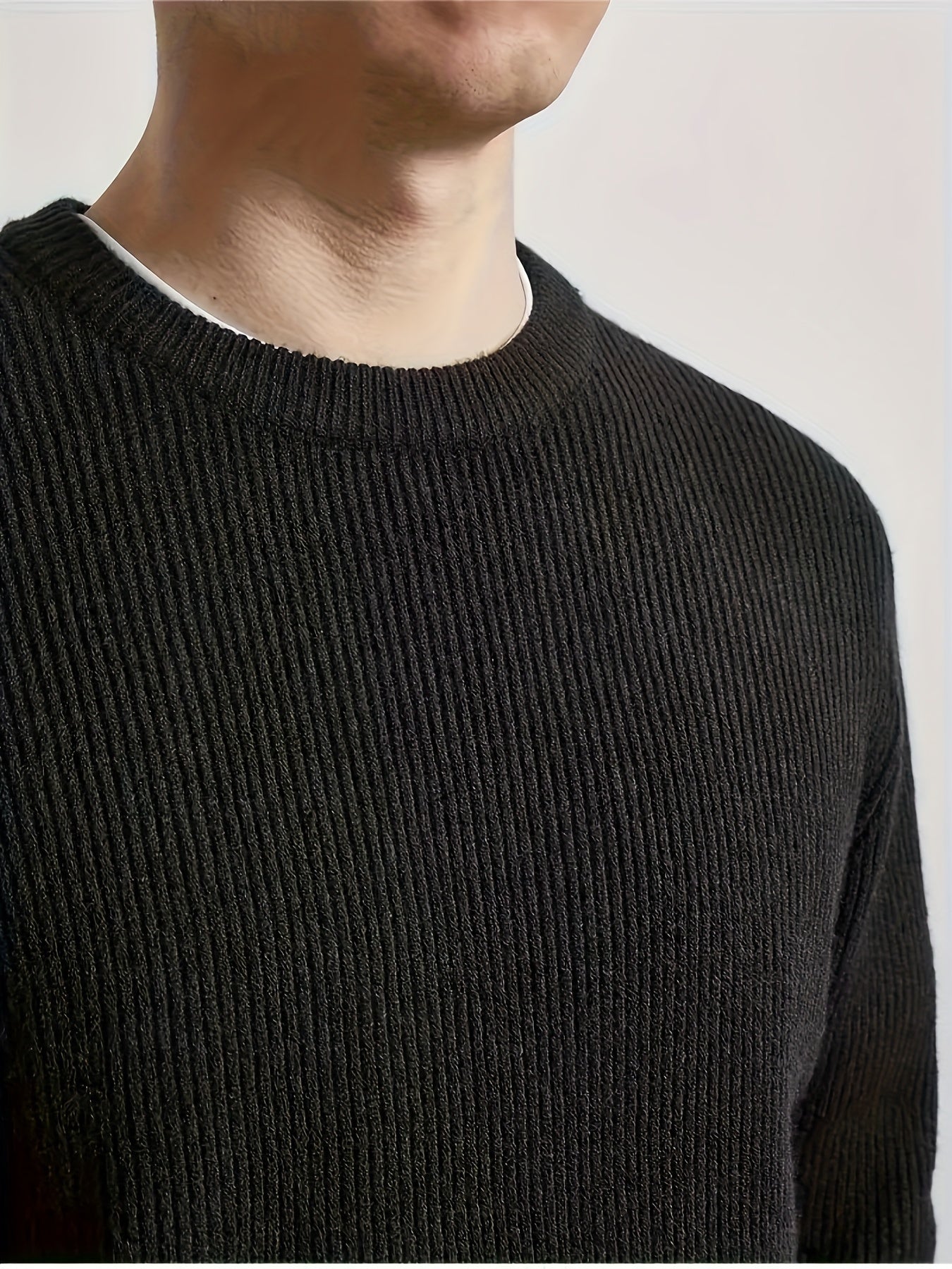 Ribbed Crew Neck Sweatshirt- Black