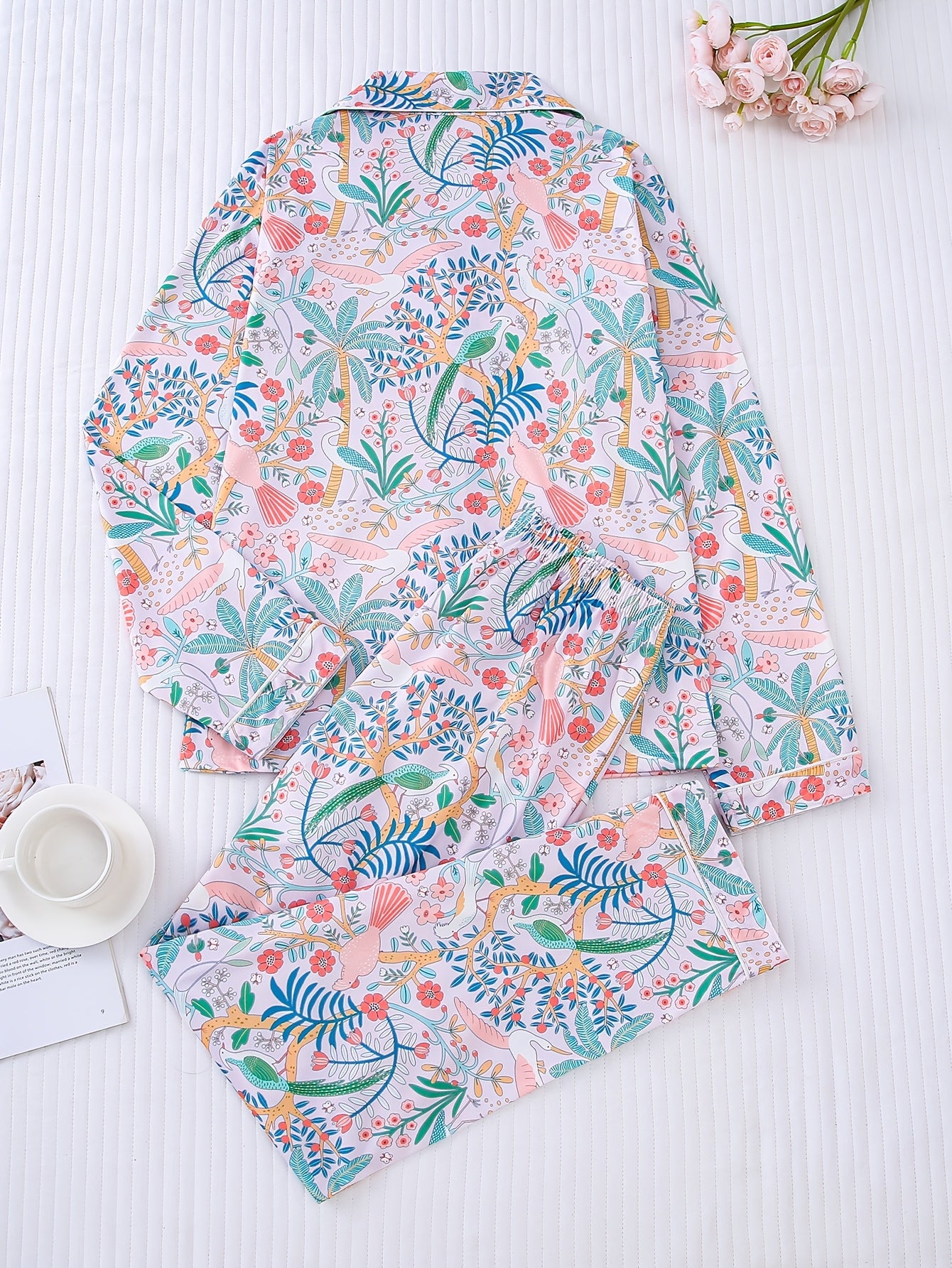 Floral bird pajamas set full sleeves  (Four seasons)