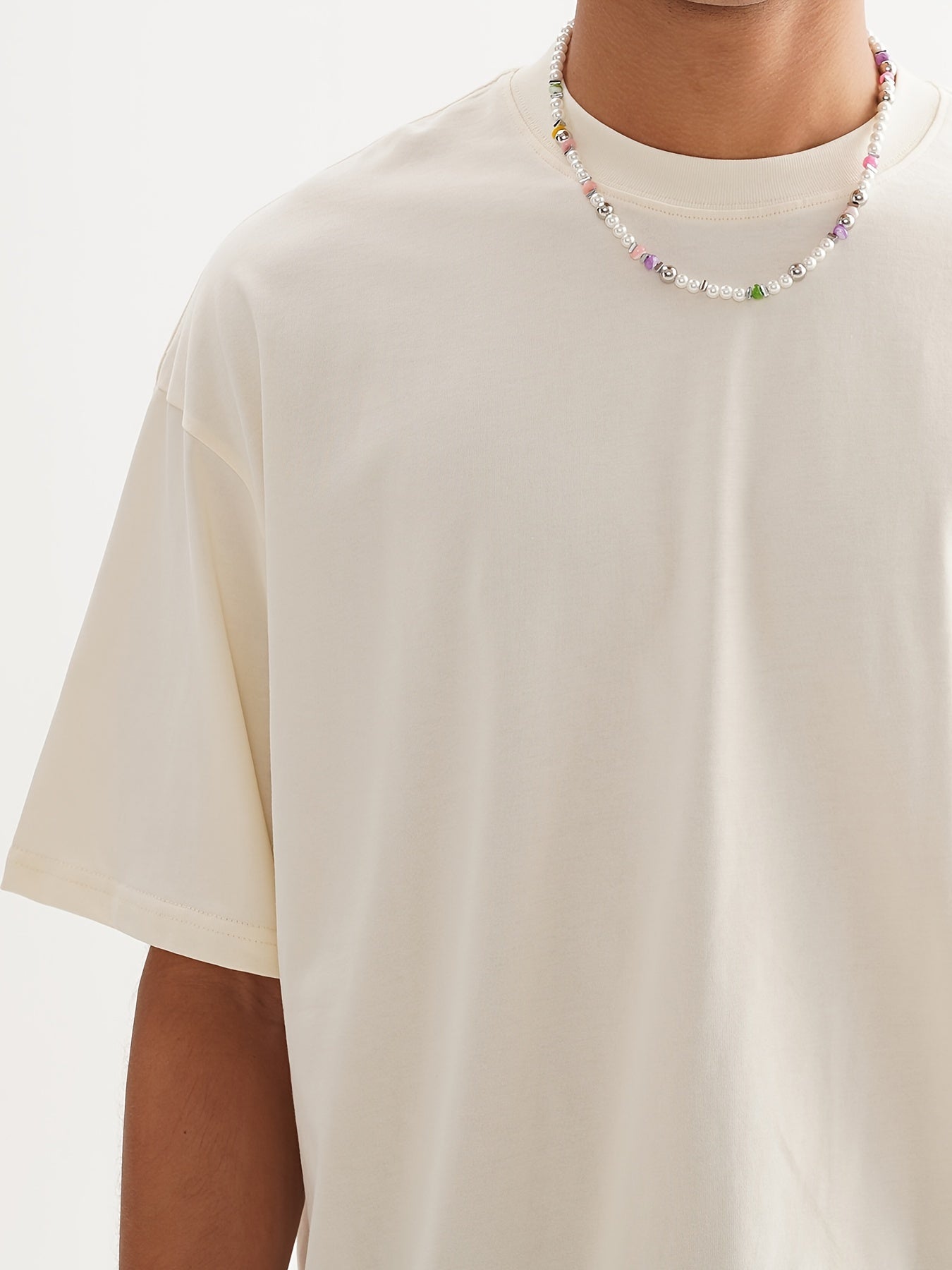 Down shoulder plain t-shirt (Apricot)