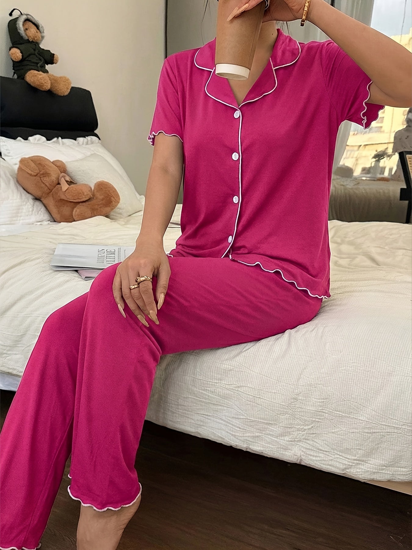 Cardigan Pajama Set (Rose Red)