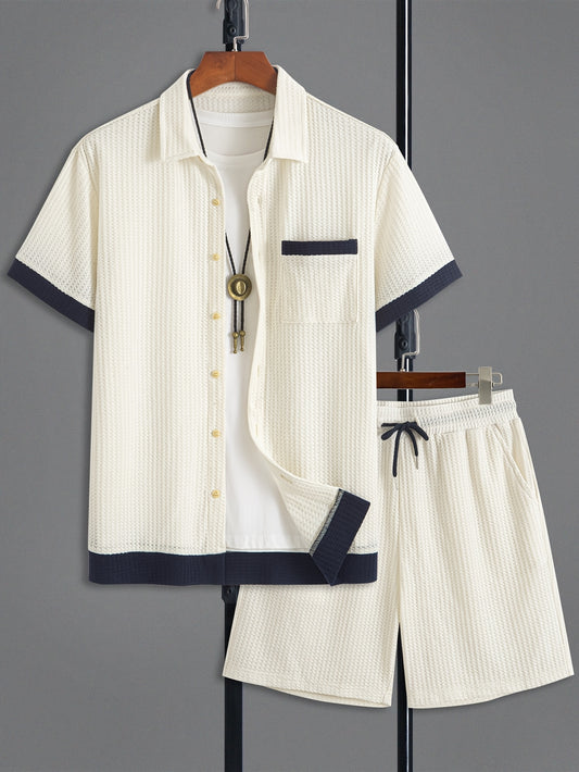 Waffle shorts tracksuit (White)