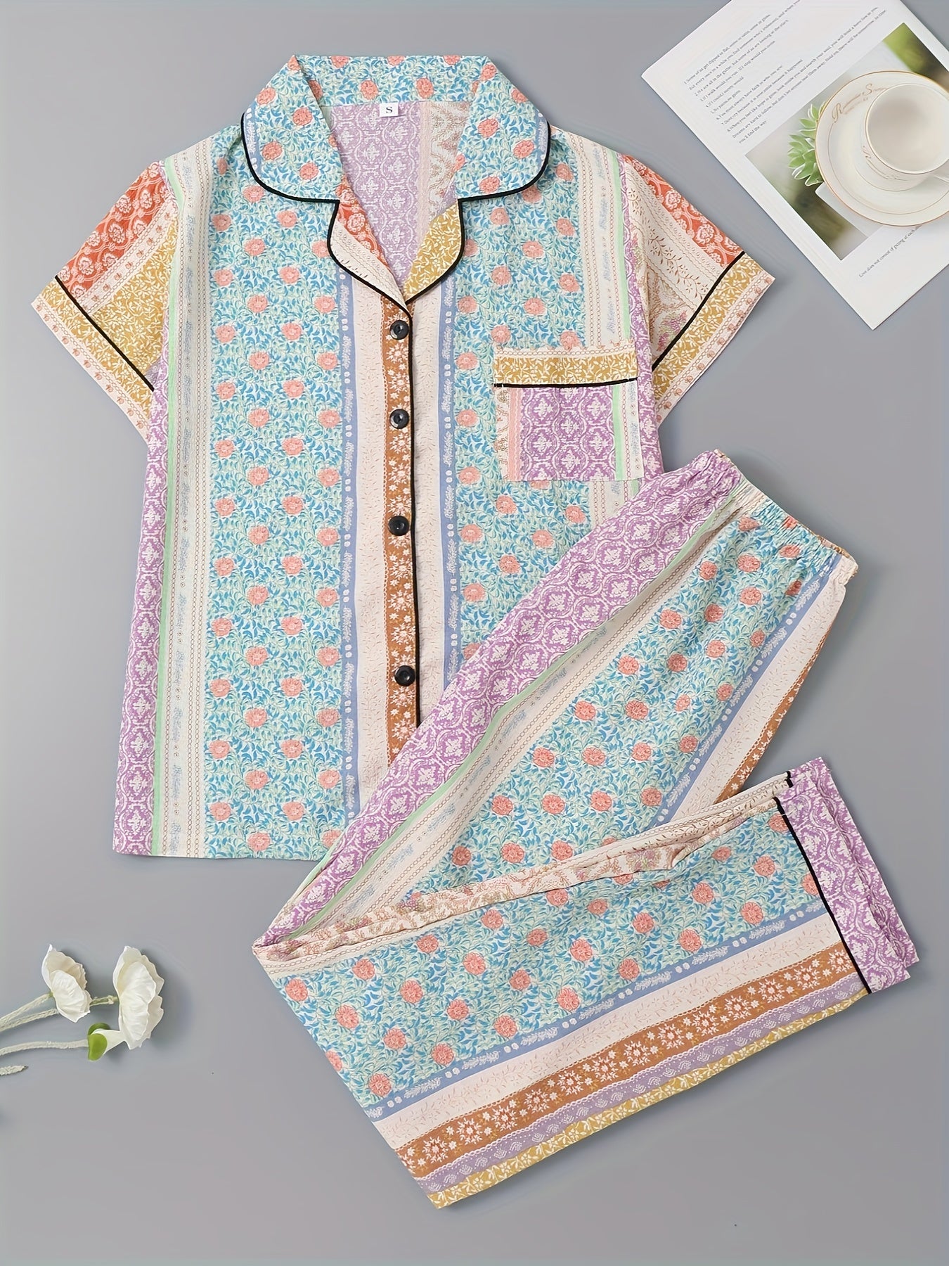 Multicolored Boho style pajamas set (Four seasons)