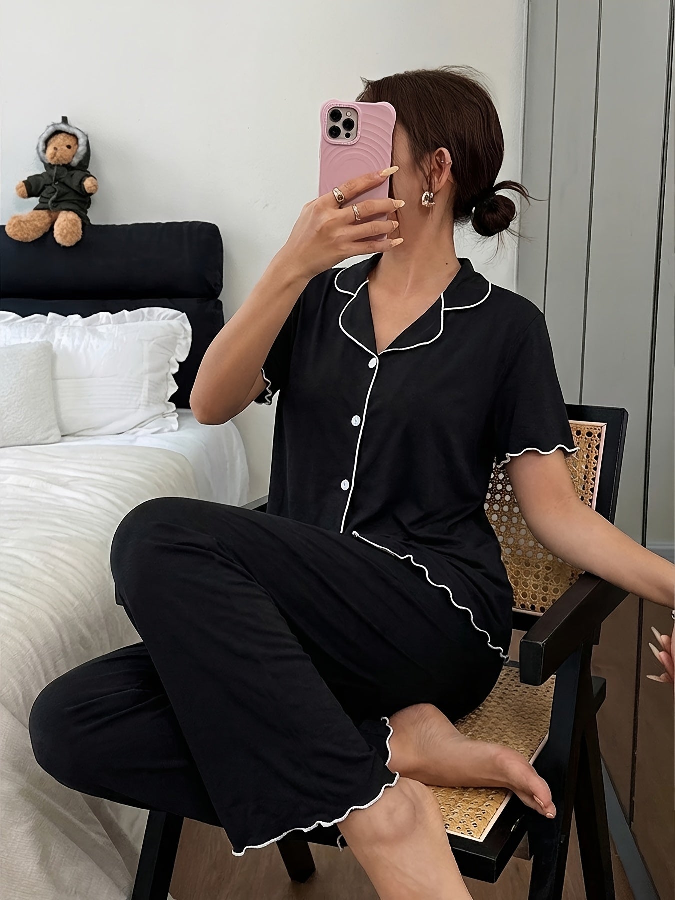 Cardigan Pajama Set (Black)