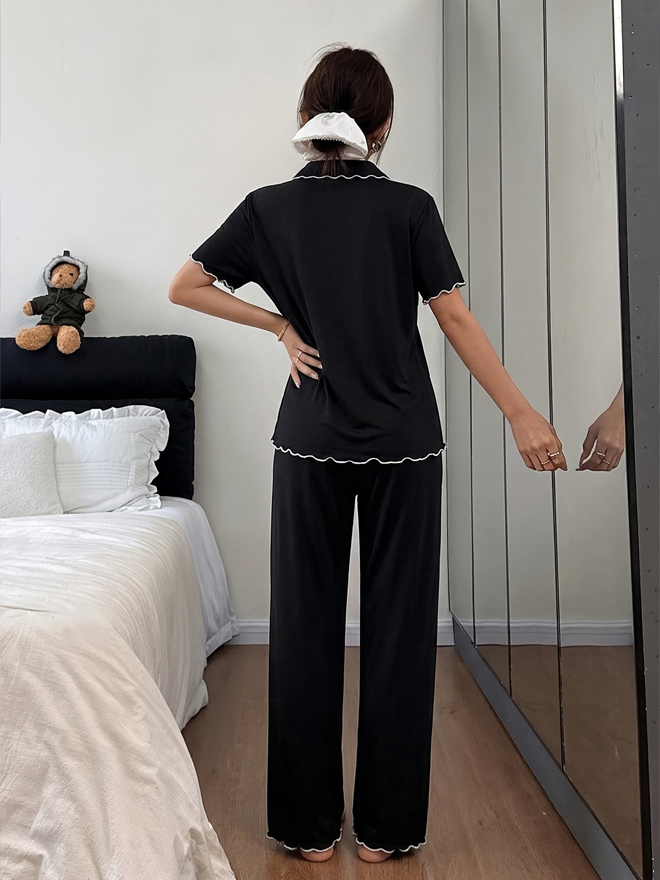 Cardigan Pajama Set (Black)