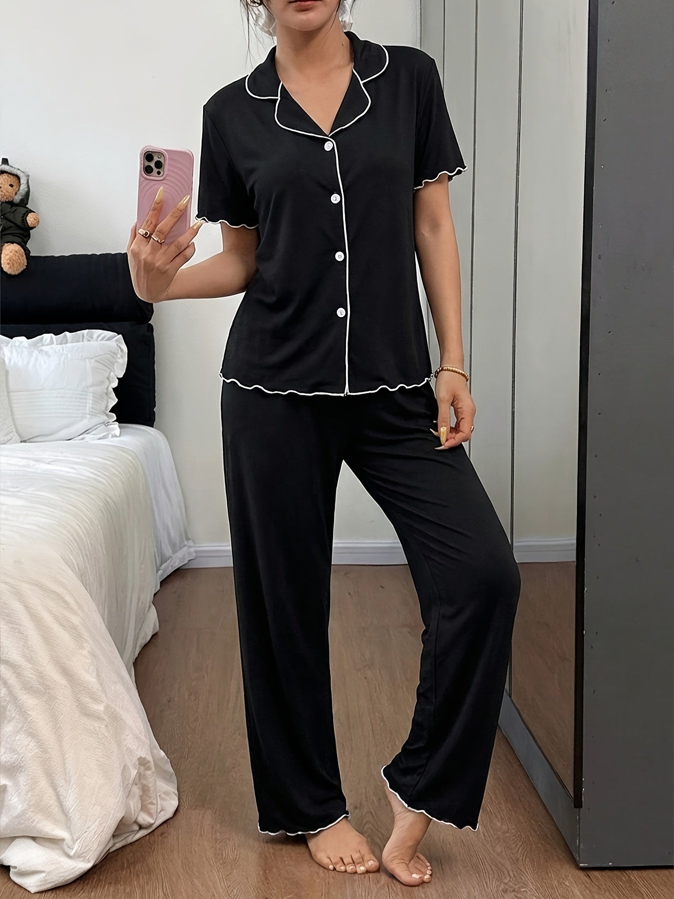 Cardigan Pajama Set (Black)