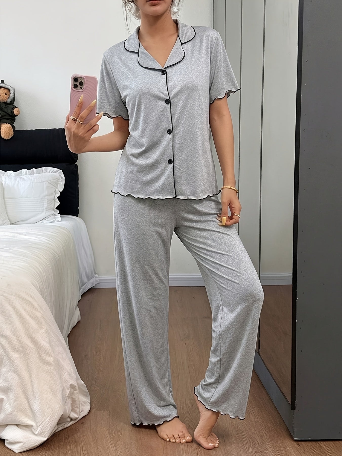 Cardigan Pajama Set (Light Grey)