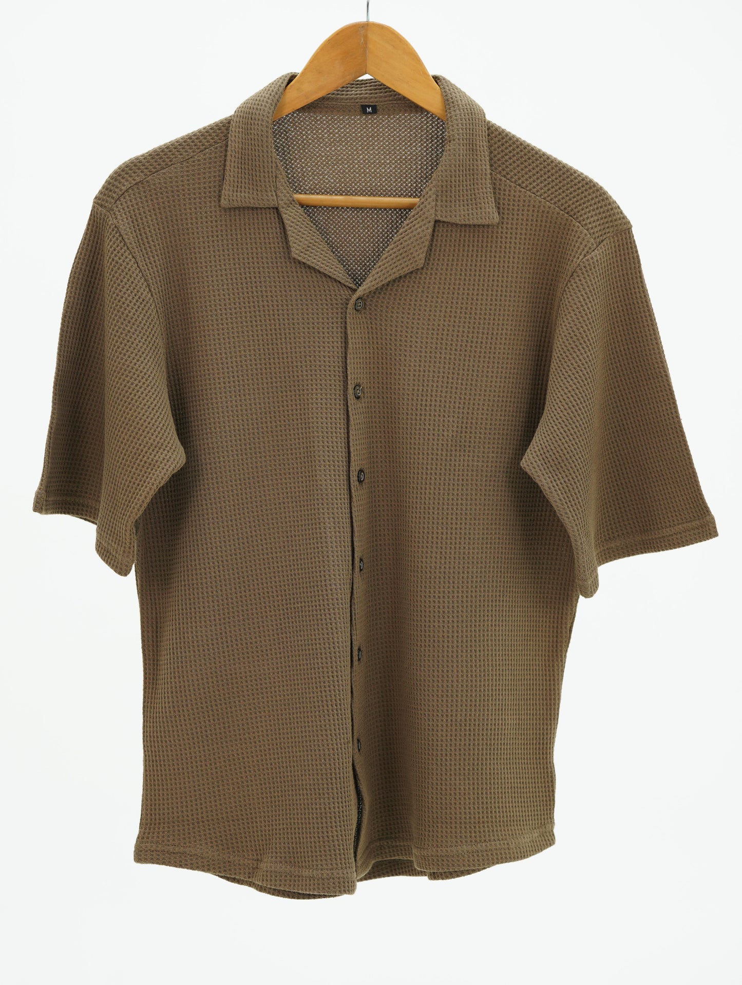 Knitted Waffle Cuban Collar shirt- Brown