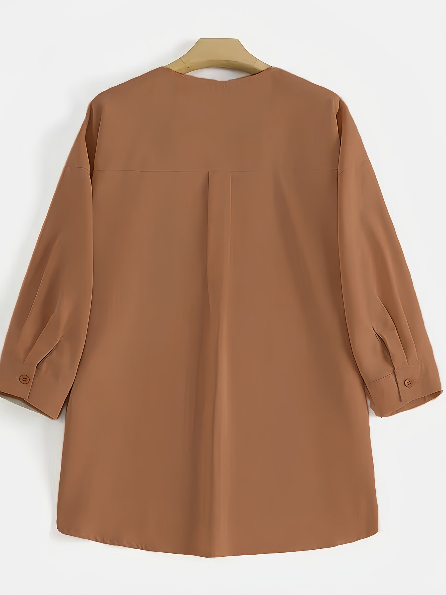 Collarless long shirt (Brown)