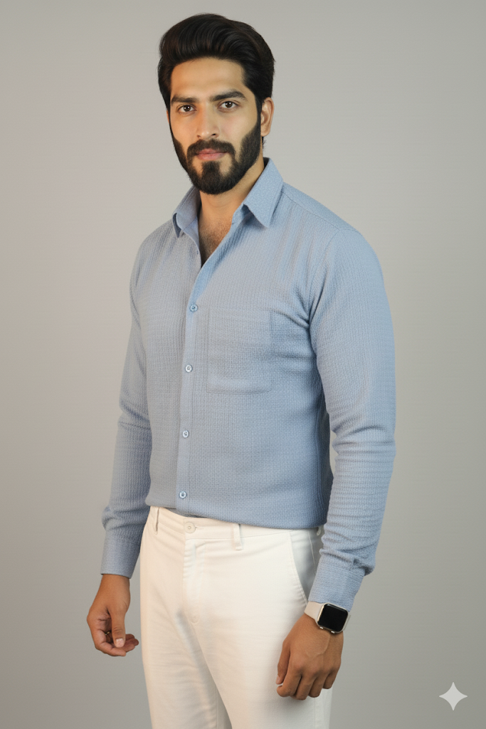 Muslin Long sleeves shirt- Aqua Blue