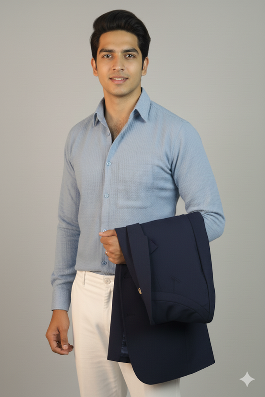 Muslin Long sleeves shirt- Aqua Blue