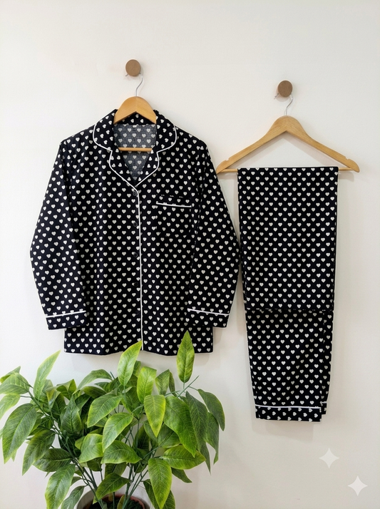 Polka heart pajama set (Black)