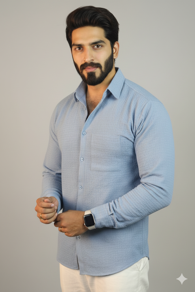 Muslin Long sleeves shirt- Aqua Blue